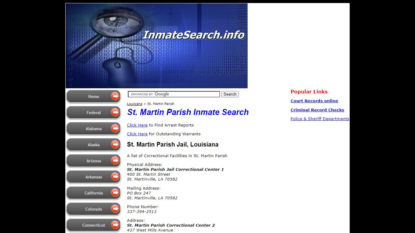 St. Martin Parish Jail inmate search in LA